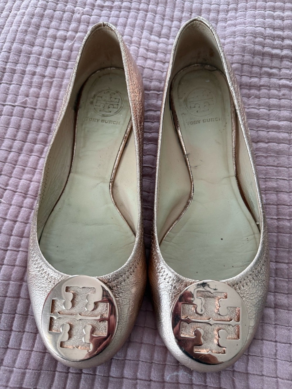 Tory Burch Women's Metallic Rose Gold Reva Ballet Flats 8.5